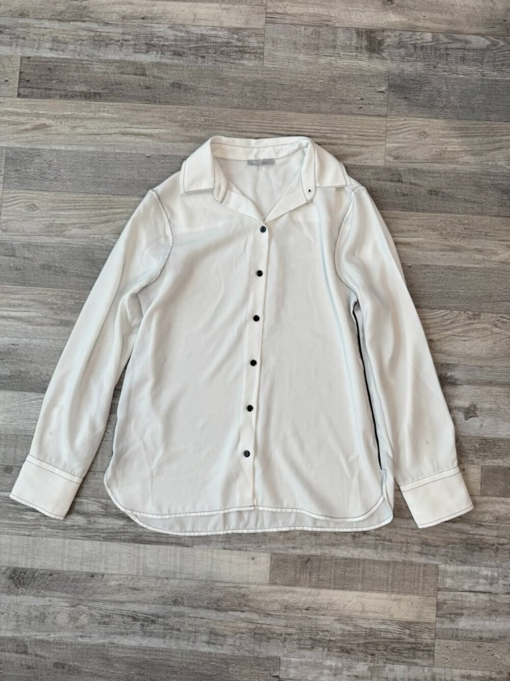 Hinson Wu White Semi Sheer Blouse Size Small Black Contrast, Long Sleeve J1